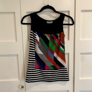 Calvin Klein Blouse Tank, Abstract Stripe Print, colorful sleeveless workwear XS